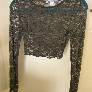 Urban Outfitters Sheer Lace Crop Top - Dark Green/Olive